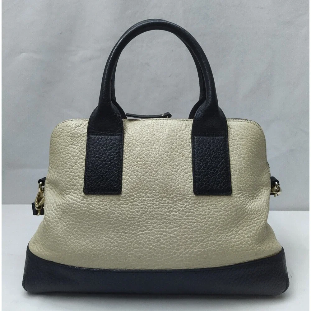 Kate Spade New York Colorblock Ivory Black Pebbled Leather Zipper Satchel Bag